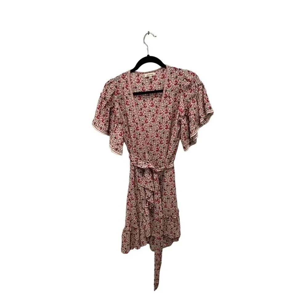 Max Studio Flowing Flutter Sleeve Ruffled High Low Hem Wrap Dress Size XS